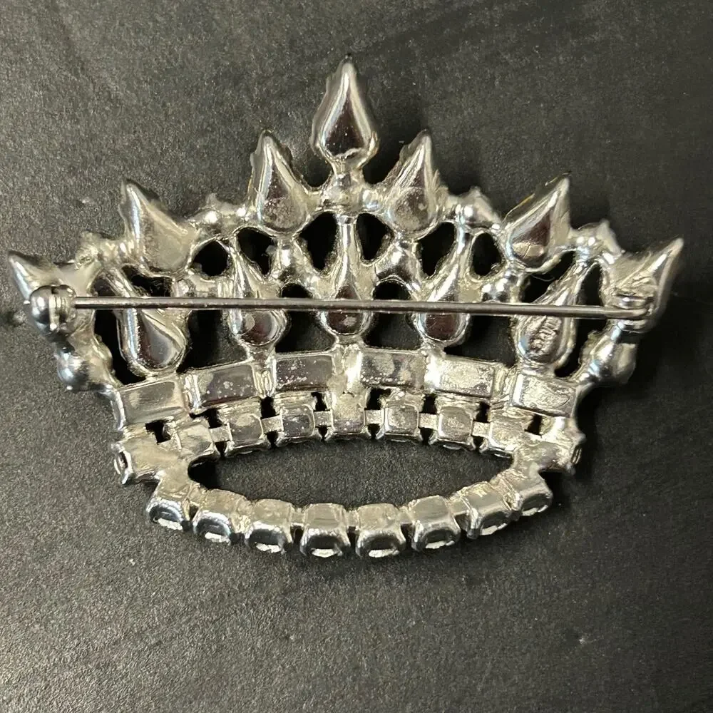 Vintage B. Davis AB Crystal Rhinestones and‎ Faux Pearl Mothers Crown Brooch